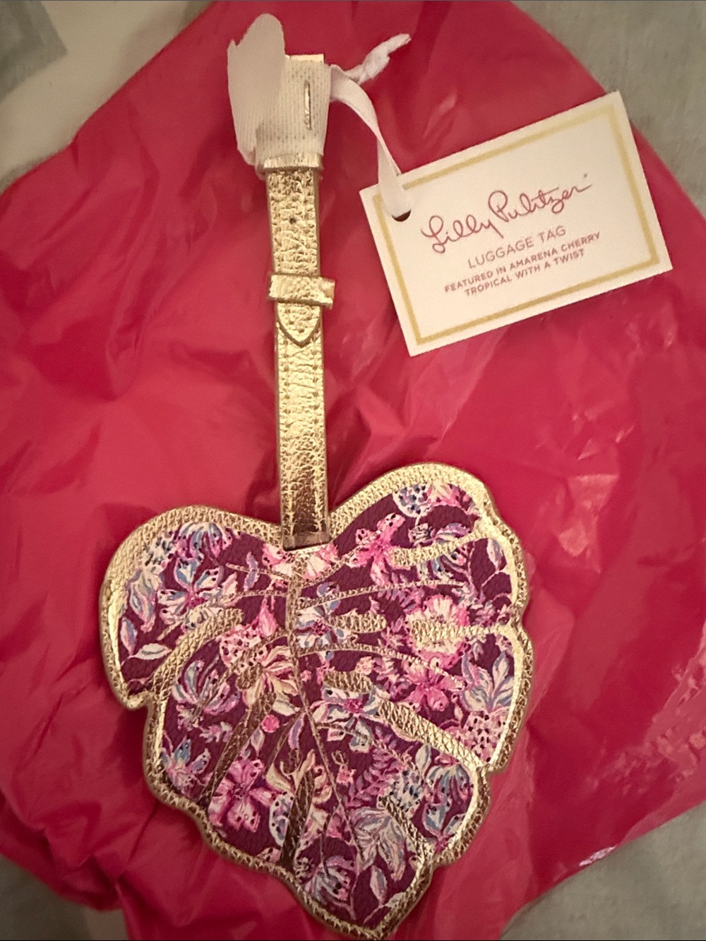 Lilly Pulitzer Gold-Trim Tropical Leaf Luggage Tag - Pink/Purple